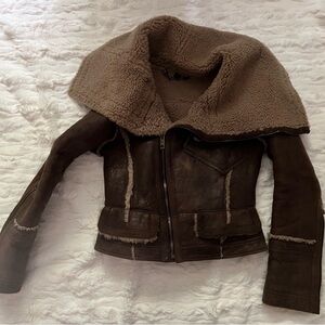 Women's Burberry Brown Shearling Bomber Jacket size 10